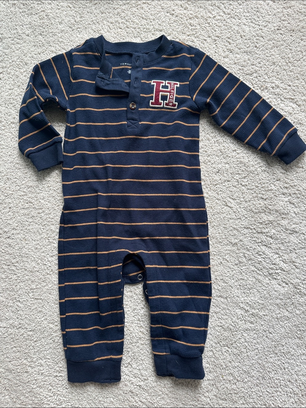 Tommy Hilfiger Navy and Tan Striped Infant Footie